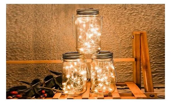 Lampa solara LED, tip borcan decorativ, 25 lm, baterie 600mAh, 13 cm, transparent