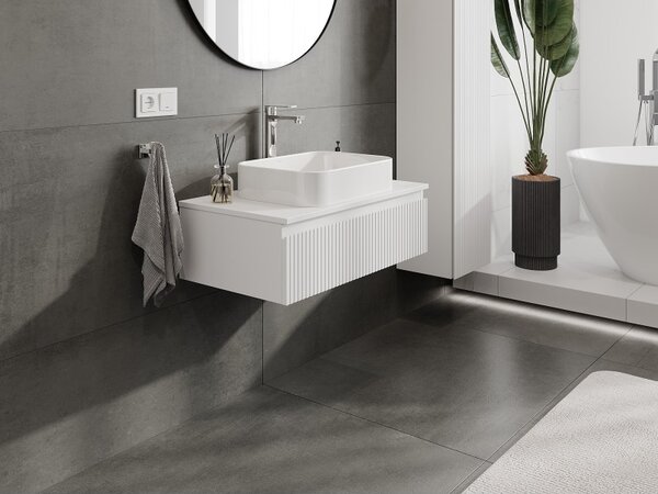 Mexen Rivel, mobilier de baie 80 cm cu blat, 1 sertar, canelat, alb mat, 91A20-08023-1-BFC01