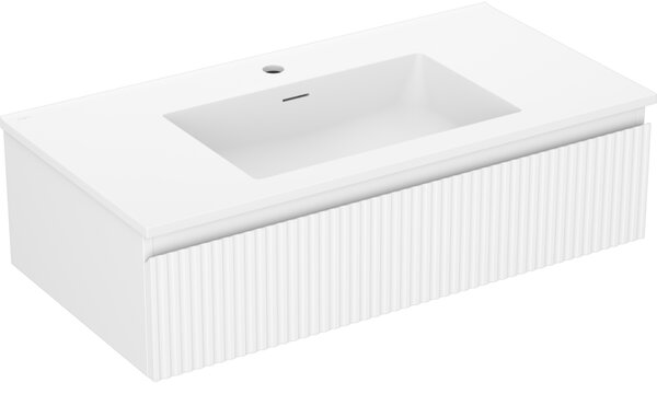 Mexen Rivel, mobilier de baie 90 cm cu lavoar Otis, 1 sertar, canelat, alb mat, 91A20-09023-1-BF01-W18M01