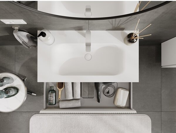 Mexen Rivel, mobilier baie 90 cm cu lavoar Vela, 1 sertar, canelat, alb mat, 91A20-09023-1-BF01-W23M01