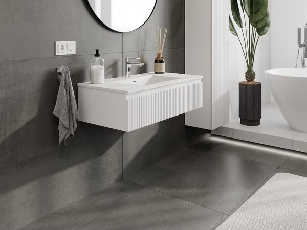 Mexen Rivel, mobilier de baie 90 cm cu lavoar Otis, 1 sertar, canelat, alb mat, 91A20-09023-1-BF01-W18M01