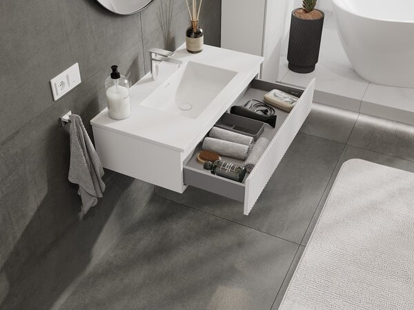 Mexen Rivel, mobilier de baie 90 cm cu lavoar Otis, 1 sertar, canelat, alb mat, 91A20-09023-1-BF01-W18M01