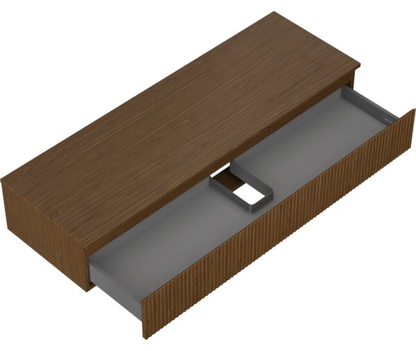 Mexen Rivel, mobilier de baie sub chiuvetă 140 cm cu partea superioară, 1 sertar, canelat, nuc, 91A20-14023-1-BFC86