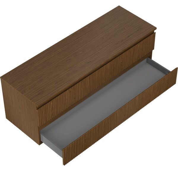 Mexen Rivel, mobilier de baie sub lavoar 140 cm cu blat, 2 sertare, canelat, nuc, 91A20-14047-2-BFFC86