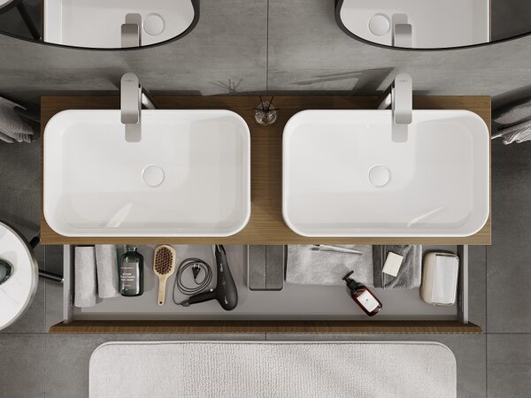 Mexen Rivel, mobilier de baie sub chiuvetă 140 cm cu partea superioară, 1 sertar, canelat, nuc, 91A20-14023-1-BFC86