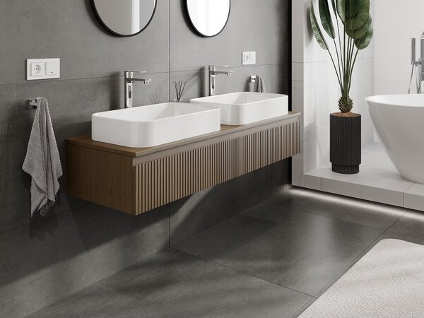 Mexen Rivel, mobilier de baie sub chiuvetă 140 cm cu partea superioară, 1 sertar, canelat, nuc, 91A20-14023-1-BFC86
