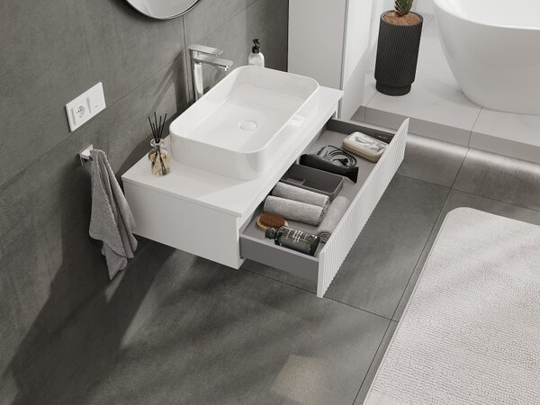 Mexen Rivel, mobilier baie 90 cm, 1 sertar, canelat, alb mat, 91A20-09023-1-BF01