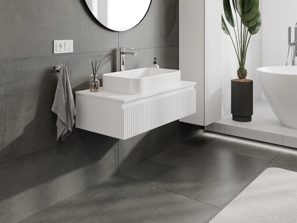 Mexen Rivel, mobilier baie 90 cm, 1 sertar, canelat, alb mat, 91A20-09023-1-BF01