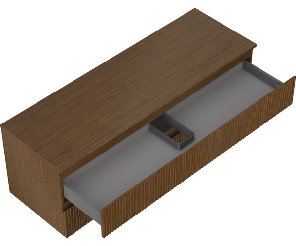 Mexen Rivel, mobilier de baie sub lavoar 140 cm cu blat, 2 sertare, canelat, nuc, 91A20-14047-2-BFFC86