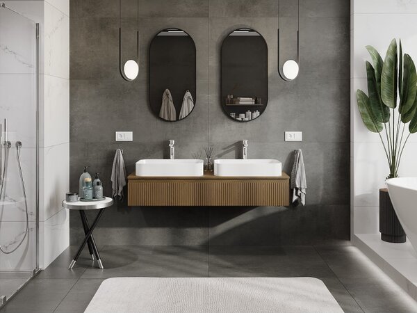 Mexen Rivel, mobilier de baie sub chiuvetă 140 cm cu partea superioară, 1 sertar, canelat, nuc, 91A20-14023-1-BFC86