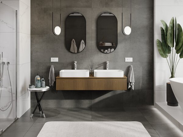 Mexen Rivel, mobilier de baie sub lavoar 140 cm, 1 sertar, canelat, nuc, 91A20-14023-1-BF86
