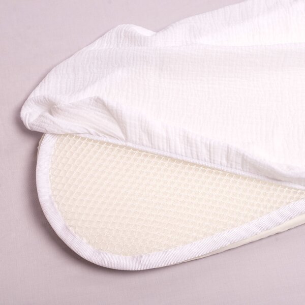 Set cearceaf si topper saltea antisufocare si antitranspiratie pentru landou Kidizi 3D AirFlow, cearceaf din muselina bumbac 100%