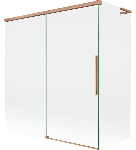 Mexen Rox, paravan de baie culisant L cu 2 aripi 150 + 70 x 150 cm, sticlă transparentă de 8 mm, profil mat cupră, 8C9L-150-070-65-00