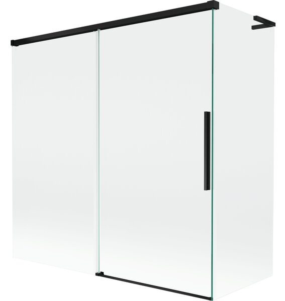 Mexen Rox, paravan de baie culisant L cu 2 aripi 160 + 70 x 150 cm, sticlă transparentă de 8 mm, profil negru mat, 8C9L-160-070-70-00