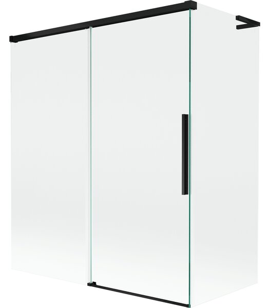 Mexen Rox, paravan de baie culisant L cu 2 aripi 140 + 70 x 150 cm, sticlă transparentă de 8 mm, profil negru mat, 8C9L-140-070-70-00