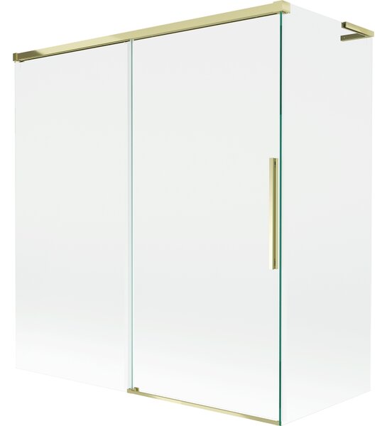 Mexen Rox, paravan cadă cu 2 aripi, tip L, 150 + 70 x 150 cm, sticlă transparentă de 8 mm, profil auriu lucios, 8C9L-150-070-50-00