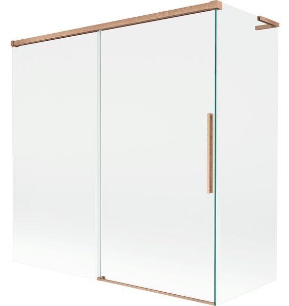 Mexen Rox, paravan de cadă cu 2 aripi, tip L, 160 + 70 x 150 cm, sticlă transparentă de 8 mm, profil mat cupră, 8C9L-160-070-65-00