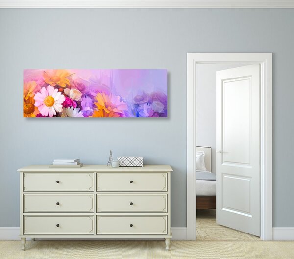 Tablou pictură în ulei a florilor multicolorate