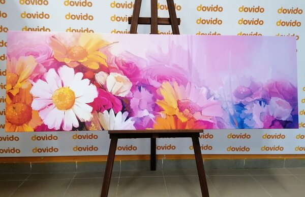 Tablou pictură în ulei a florilor multicolorate