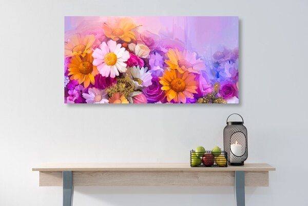 Tablou pictură în ulei a florilor colorate