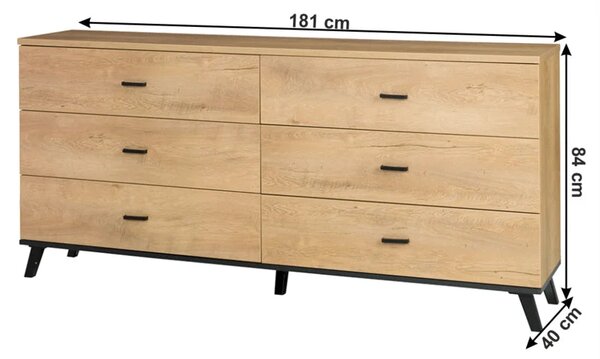 Comoda SIRAN TYP 5, stejar lefkas/negru, DTD laminat/plastic, 181x40x8