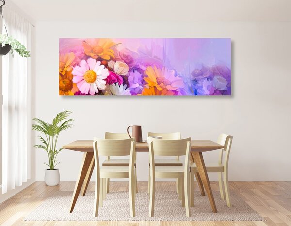 Tablou pictură în ulei a florilor multicolorate