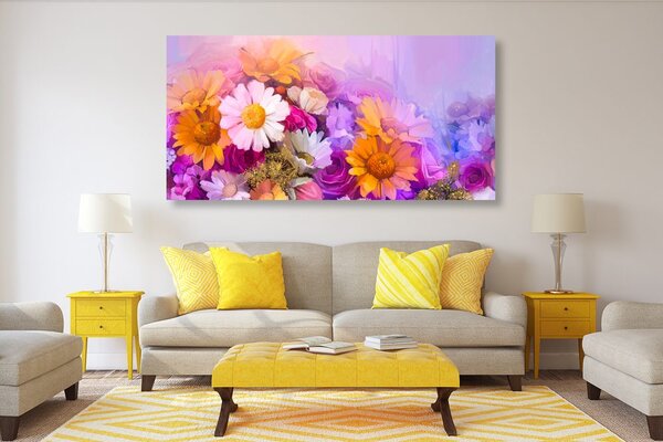 Tablou pictură în ulei a florilor colorate