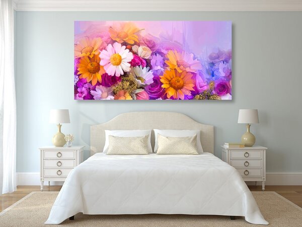 Tablou pictură în ulei a florilor colorate