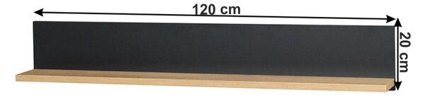 Polita SIRAN TYP 10, stejar lefkas/negru, DTD laminat, 120x18x20 cm