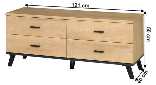 Comoda TV SIRAN TYP 7, stejar lefkas/negru, DTD laminat/plastic, 121x4
