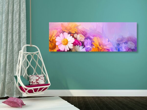Tablou pictură în ulei a florilor multicolorate
