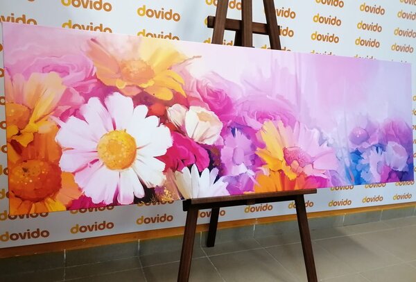 Tablou pictură în ulei a florilor multicolorate