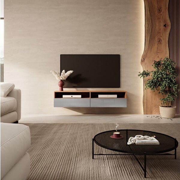 Dulap TV Redcan 140 (cu iluminat) (stejar wotan + gri). Promo -18%. 1098678