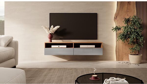 Dulap TV Redcan 140 (cu iluminat) (stejar wotan + gri). Promo -18%. 1098678