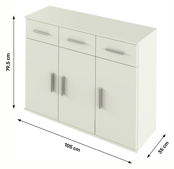 Comoda RESITA TYP 3, alb, DTD laminat, 105x35x80 cm