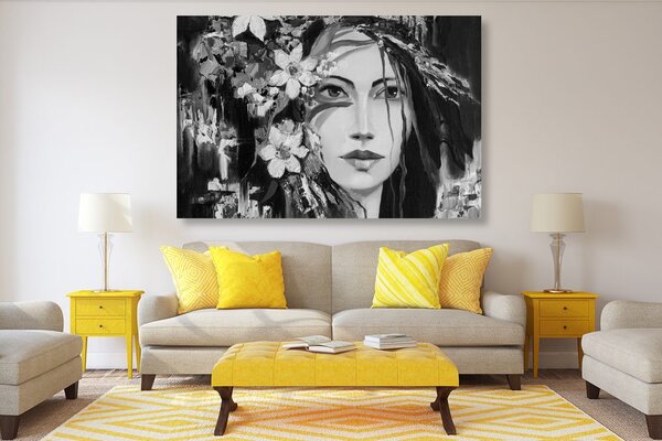 Tablou pictură originală a femei în design alb-negru