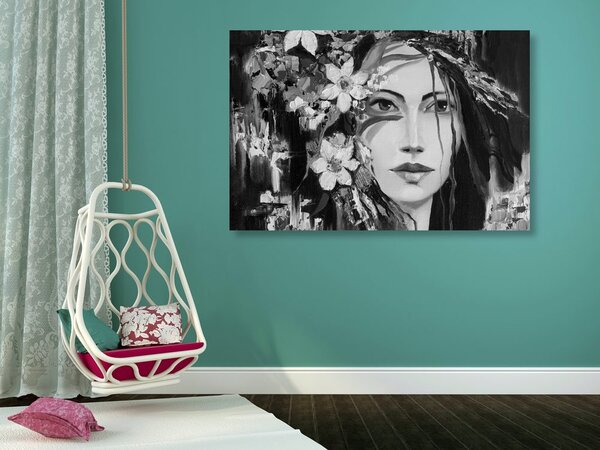 Tablou pictură originală a femei în design alb-negru