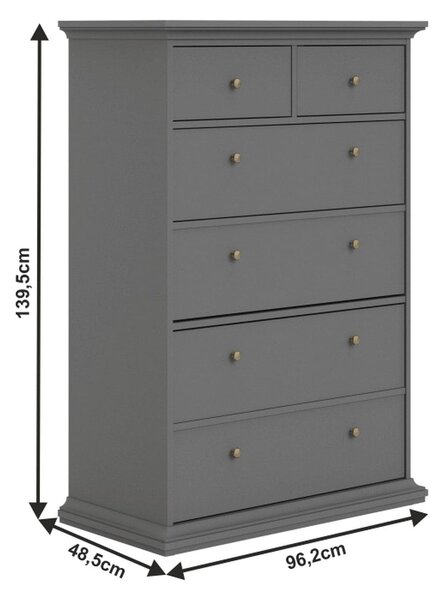 Comoda PARIS, gri, PAL laminat/metal, 96x49x140 cm