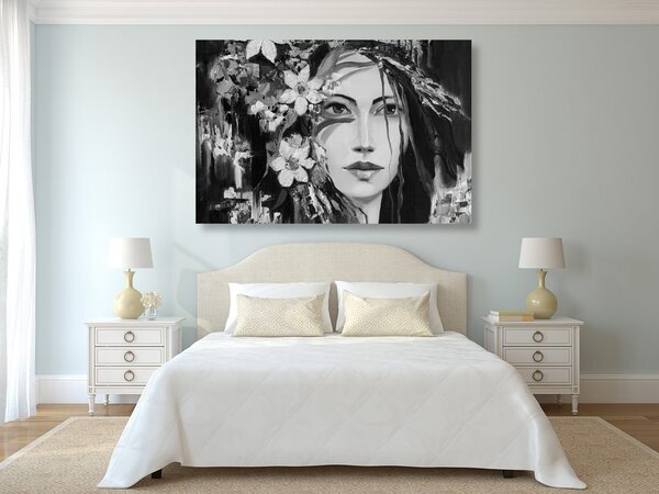 Tablou pictură originală a femei în design alb-negru
