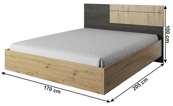 Cadru pat BAFRA 160x200, stejar artisan/pin negru, DTD laminat