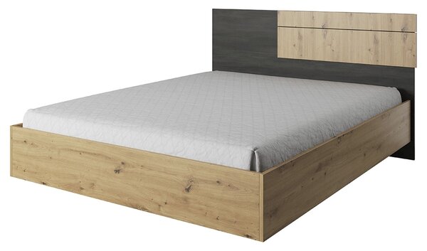 Cadru pat BAFRA 160x200, stejar artisan/pin negru, DTD laminat