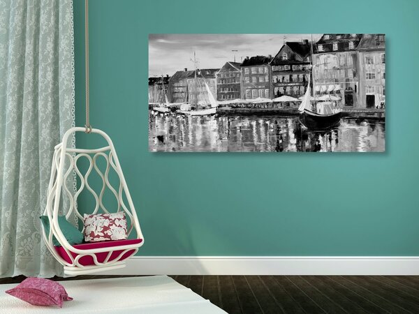 Tablou pictură în ulei Veneția în design alb-negru