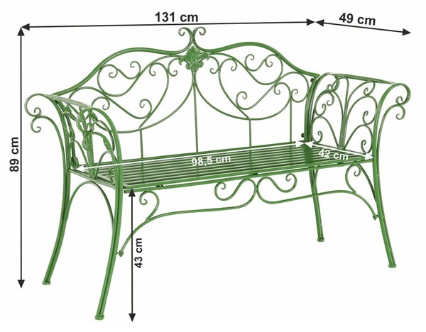 Banca gradina ETELIA, verde, metal, 131x49x89 cm