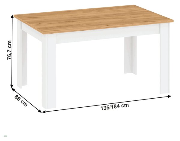 Masa extensibila LANZETTE S, stejar/alb, DTD laminat, 135/184x86x76 cm
