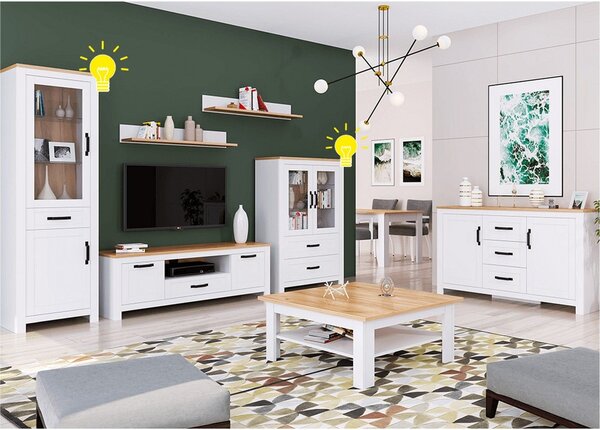 Vitrina LANZETTE A, alb/stejar craft auriu, DTD laminat, 64x41x200 cm