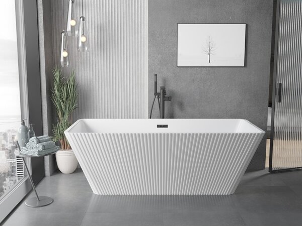 Cadă de baie independentă Mexen Tava cu caneluri 170 x 75 cm, alb lucios, preaplin negru mat, 52851707500-70