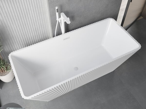 Cadă de baie independentă Mexen Tava cu caneluri 170 x 75 cm, alb lucios, preaplin alb, 52851707500-20