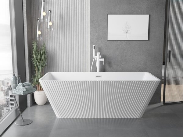 Cadă de baie independentă Mexen Tava cu caneluri 170 x 75 cm, alb lucios, preaplin alb, 52851707500-20
