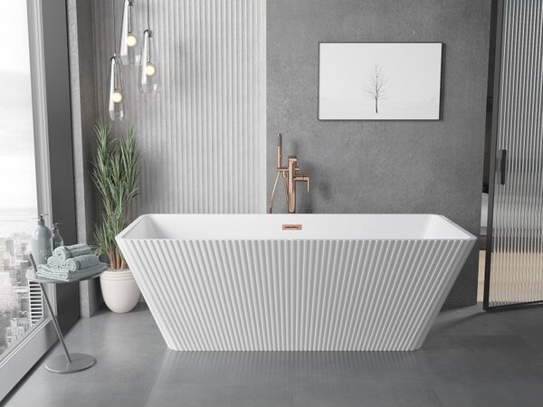 Cadă de baie independentă Mexen Tava cu caneluri 170 x 75 cm, alb lucios, preaplin cupru mat, 52851707500-65