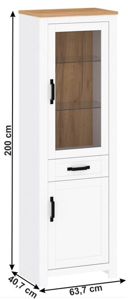 Vitrina LANZETTE A, alb/stejar craft auriu, DTD laminat, 64x41x200 cm
